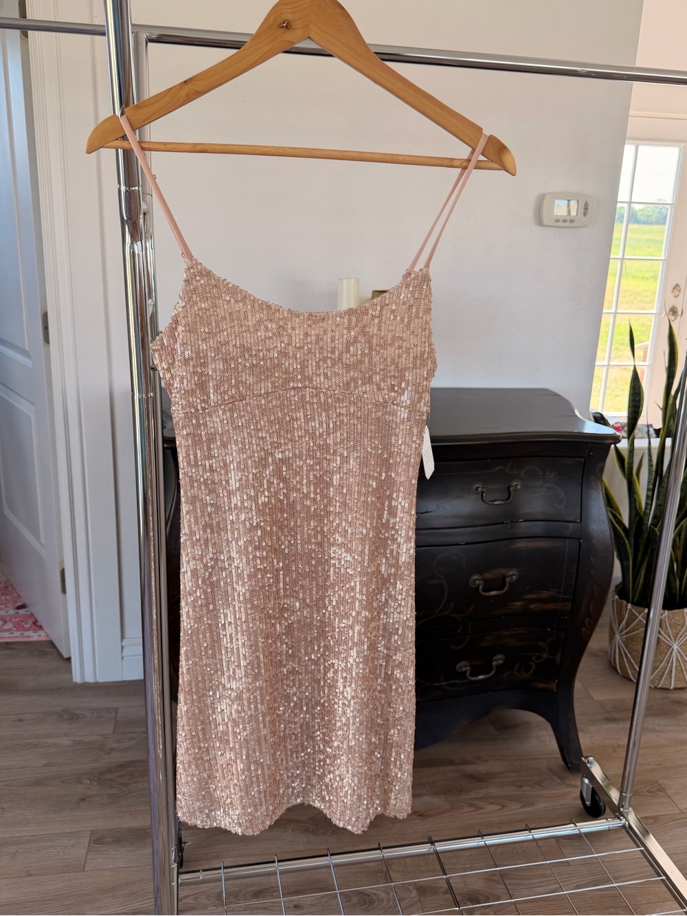 Altar'd State Rose Gold Sequin Mini Dress Size Medium Adjustable Straps - NWT